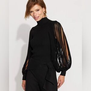 White House Black Market Fringe Sleeve Mockneck Pullover Sweater